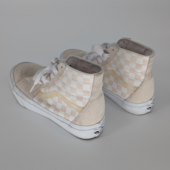 Vans Sk8-Hi Checkerboard High Top Sneakers | Size 9 | Cream White Suede Canvas - Picture 9 of 14